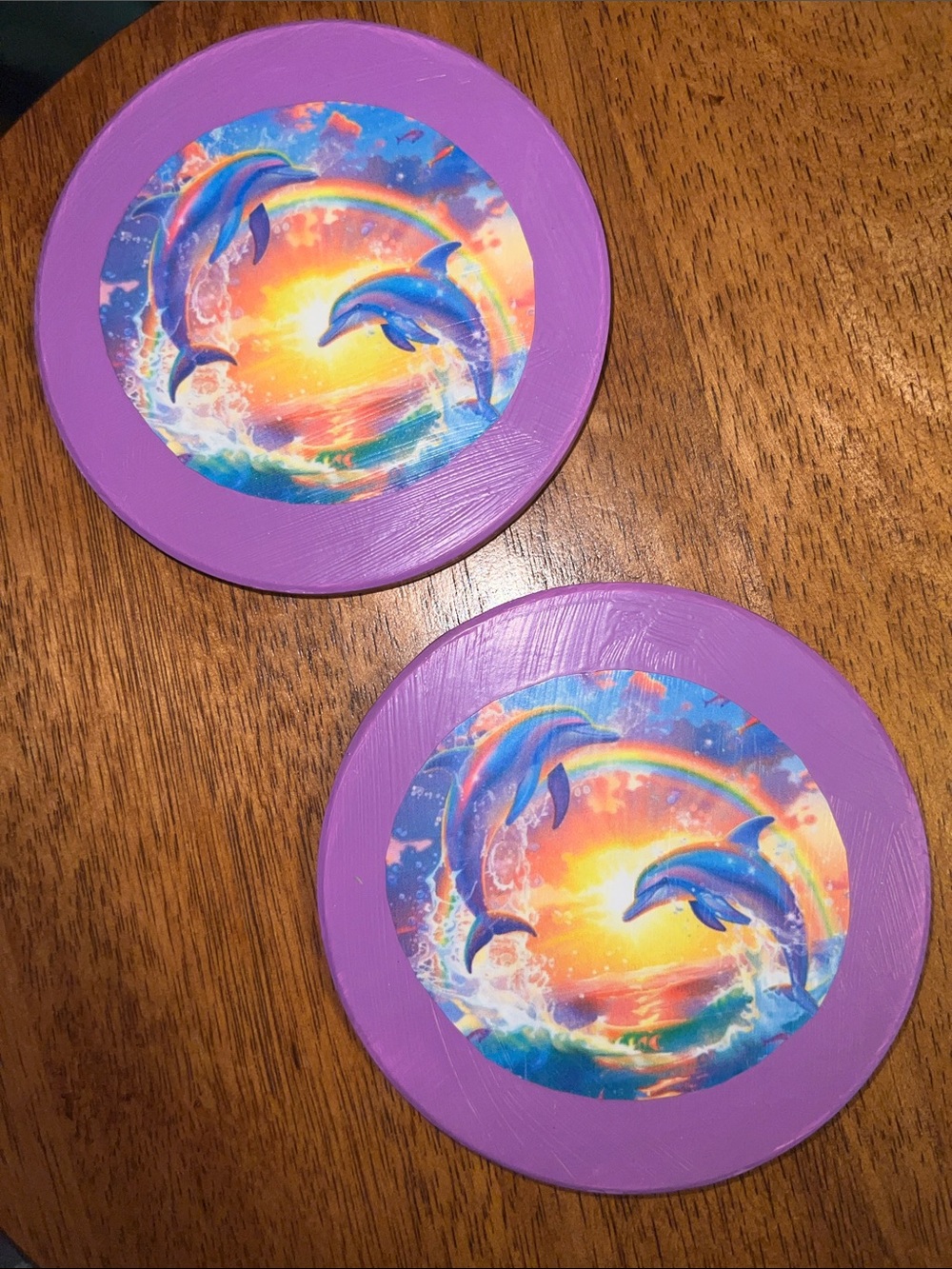 Handpainted Lisa Frank inspired Purple Dolphin Coasters Set of 2